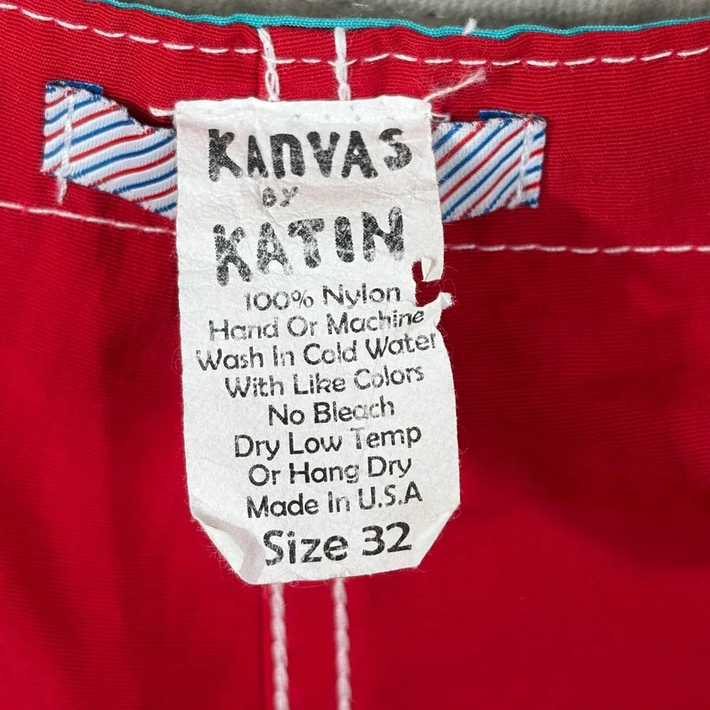 Kanvas by Katin Mens Red Turquoise Nylon Custom Surf Trunks Board Shorts Size 32